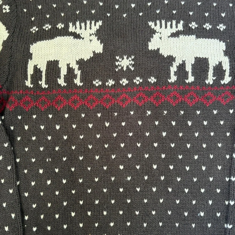 Polo Ralph Lauren Sweater Mens Large Brown Cotton Linen Moose Fair Isle V-Neck